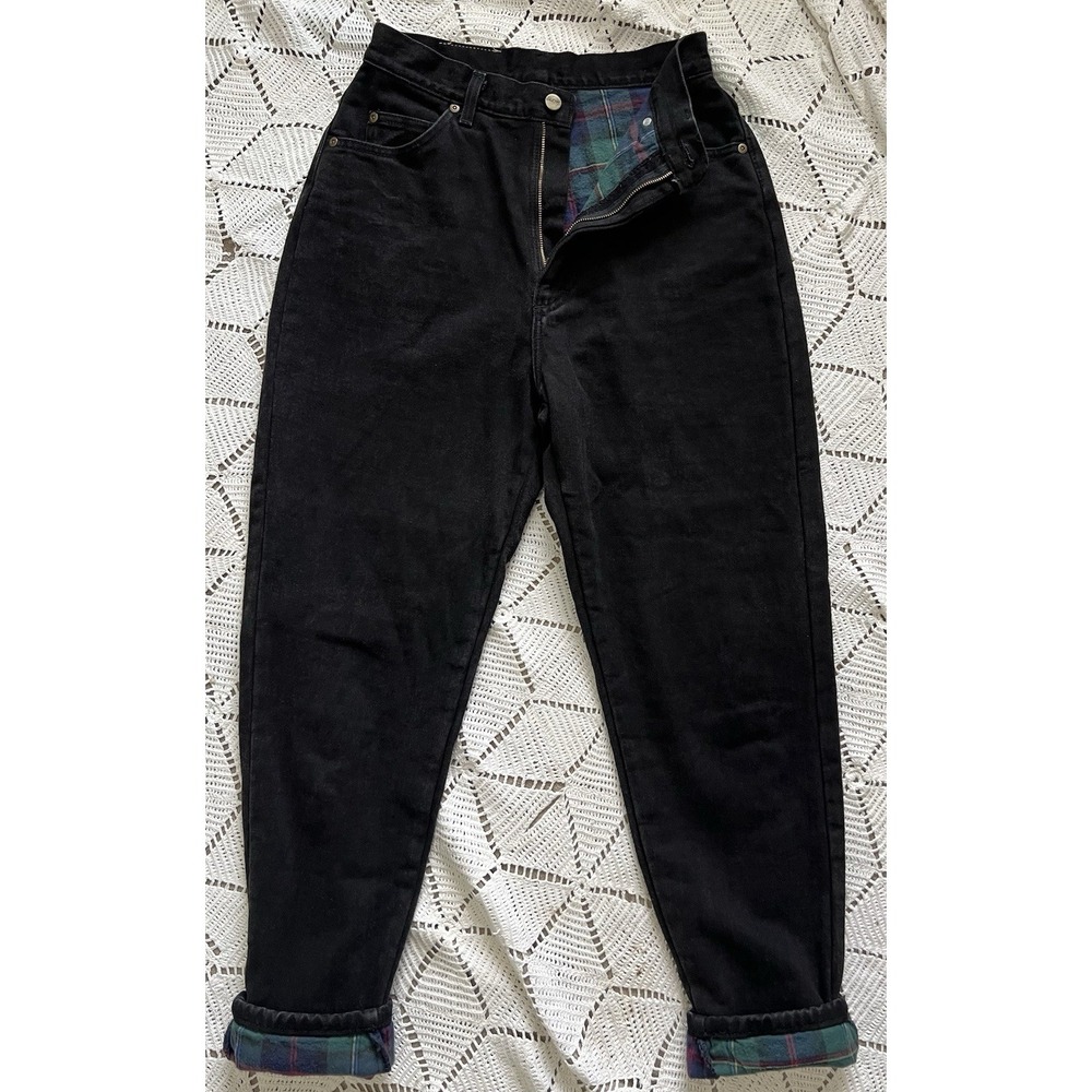 Vintage L.L.Bean Black Jeans Plaid Lined High Rise 100% Cotton Size 10 Cozy Warm